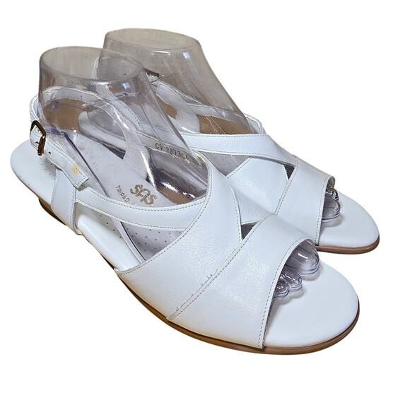 SAS Caress White Strap Wedge Sandal Womens 10 N Comfort Sandal Excellent - Picture 3 of 9